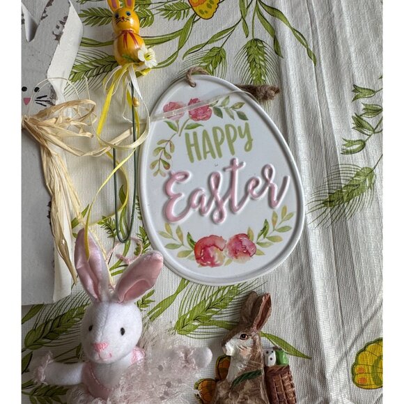 Bundle Of Easter-Themed Decorative Wooden Rabbits Happy Easter Sign Ceramic Eggs - Picture 5 of 9